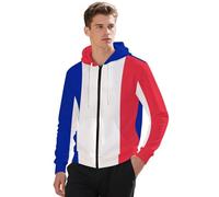 Sweats Zippés À Capuche Homme France Drapeau National Sweat Zippé À Capuche Haut Patchwork Manches Longues Sweat Zippé Hauts Décontractés avec Poches Style Classique du Royaume-Uni Sweats Travail