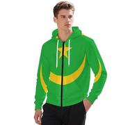 Sweats Zippés À Capuche Homme Mauritanie Drapeau National Sweat Zippé À Capuche Haut Patchwork Manches Longues Sweat Zippé Hauts Décontractés avec Poches Style Classique du Royaume-Uni Sweats Travail