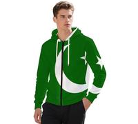 Sweats Zippés À Capuche Homme Pakistan Drapeau National Sweat Décontracté Zippé À Capuche Manches Longues Sweat Zippé Hauts avec Poche Kangourou Style Classique du Royaume-Uni Sweats De Travail