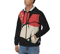Sweats Zippés À Capuche Homme Singapour Drapeau National Sweat Zippé À Capuche Haut Patchwork Manches Longues Sweat Zippé Hauts Décontractés avec Poches Style Classique du Royaume-Uni Sweats Travail