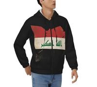 Sweats Zippés À Capuche Irak Drapeau National Manches Longues Sweatshirt Automne Hiver Thermique Hauts avec Poches Style Classique du Royaume-Uni Sweats De Travail