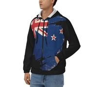 Sweats Zippés À Capuche Nouvelle-Zélande Drapeau National Manches Longues Sweatshirt Automne Hiver Thermique Hauts avec Poches Style Classique du Royaume-Uni Sweats De Travail