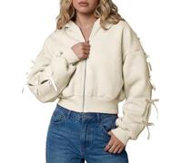 Sweatshirt À Capuche Femme, Sweat à Capuche décontracté en Polaire avec détail nœud, Pull Court, Veste Chaude et Confortable à Manches Longues et Coupe Ample