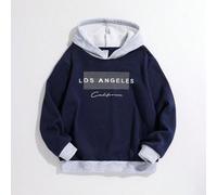 Sweatshirt à capuche imprimé en blocs de couleurs pour préadolescent, avec lettres manuscrites et doublure thermique 8Y,9Y,10Y,11Y,12YBlocs de couleur,Lettres,SloganTissu tricoté