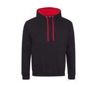 AWDis Varsity Hoodie Sweat à Capuche, Multicolore (Noir de Jais/Rouge feu), S Homme
