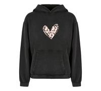 Sweatshirt Ã capuche oversize femme Merchcode Valentines Day - Leopard Heart Acid Washed Noir XL
