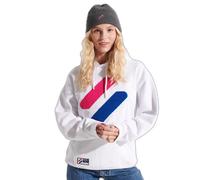 Sweat à capuche Blanc Femme Superdry Code Logo - Manches longues - Coupe large - 100% coton XS/S