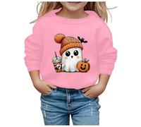 Sweatshirt à Manches Longues Halloween Fille, Festival Casual Chemise Imprimé, Pullover Halloween Pumpkin Ghost et Bat Sweatshirt, Vêtements de Rue Col Rond Basic Oversize Pulli sans Capuchon