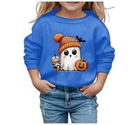 Sweatshirt à Manches Longues Halloween Fille, Festival Casual Chemise Imprimé, Pullover Halloween Pumpkin Ghost et Bat Sweatshirt, Vêtements de Rue Col Rond Basic Oversize Pulli sans Capuchon