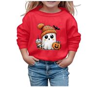 Sweatshirt à Manches Longues Halloween Fille, Festival Casual Chemise Imprimé, Pullover Halloween Pumpkin Ghost et Bat Sweatshirt, Vêtements de Rue Col Rond Basic Oversize Pulli sans Capuchon