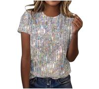 Sweatshirt à Paillettes Femme Manches Courtes Col Rond Haut Lâche Brillante Sequins Tee Shirt Chemisier Paillettes Femme Sweatshirt Paillettes Brillantes Soiree Bal Danse Club Haut T Shirt