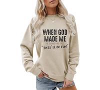 Sweatshirt chrétien « When God Made Me He Grinned and Said » pour femme - Pull amusant à manches longues - Confortable - Vêtements décontractés, Crémeux., XL