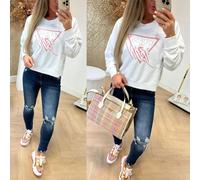 Sweatshirt coton col rond femme Guess Icon Blanc M