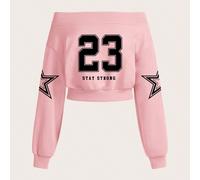 Sweatshirt court à épaules découvertes avec motif étoile décontracté, adapté pour le printemps L,M,S,XL,XS,XXL,XXS,XXXL,XXXXLTissu tricoté