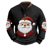 Sweatshirt de Noël à manches longues pour homme avec fermeture éclair et fermeture éclair Motif Père Noël, Noir , XXXL