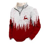 Sweatshirt de Noël à manches longues pour homme avec fermeture éclair et motif renne amusant, rouge, XL