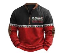 Sweatshirt de Noël à manches longues pour homme avec fermeture éclair - Pull de Noël amusant à manches longues - Pull de Noël vintage à capuche, rouge, XXL