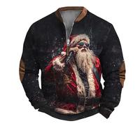 Sweatshirt de Noël pour homme avec fermeture éclair et motif Père Noël amusant à manches longues, Noir , XL