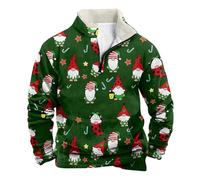 Sweatshirt de Noël pour homme avec fermeture éclair et motif Père Noël amusant à manches longues, vert, L
