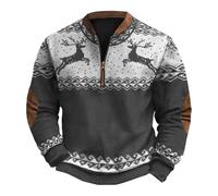 Sweatshirt de Noël pour homme avec fermeture éclair et motif renne amusant à manches longues, gris, XL