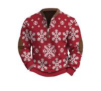 Sweatshirt de Noël pour homme avec fermeture éclair et motif renne amusant à manches longues, Rose chaud, XL