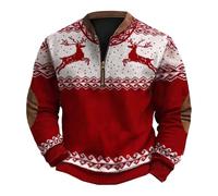 Sweatshirt de Noël pour homme avec fermeture éclair et motif renne amusant à manches longues, rouge, L