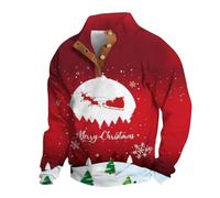 Sweatshirt de Noël pour homme - Sweat à capuche - Chemise de Noël amusante - Motif renne - Grande taille - Pull de Noël à manches longues - Pull de Noël vintage, rouge, L