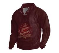 Sweatshirt de Noël pour homme - Sweat à capuche - Pull de Noël amusant à manches longues - Chemise de Noël - Boutons - Vintage - Automne - Hiver, rouge, XXXL