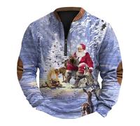 Sweatshirt de Noël pour homme Sweats à capuche zippés amusants et laids Grande taille Chemise de Noël Manches longues T-shirt de Noël basique Automne Hiver, bleu, M