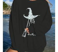 Sweatshirt décontracté à manches longues et col rond avec imprimé de balai de sorcière pour femmes, Sweatshirt avec lettrage "Oui, je peux conduire une transmission manuelle", Sweatshirt avec chapeau 