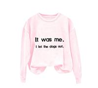 Sweatshirt décontracté pour femme fille 2024 nouveau femme solide col rond manches longues It Was Me I Let The Dogs Out Sweat à capuche imprimé lettre sans chapeau Sweat-shirt de jogging, RD1., S