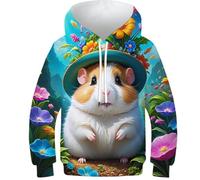 Sweatshirt Enfant Bonnet à Fleurs d'un Hamster - Hoodie avec Détails 3D, Style Unique pour Garçons Et Filles, Pull À Capuche Pratique Et Moderne