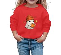 Sweatshirt Enfant Fille Imprimé Fantôme Halloween Sweater Kawaii Oversize Sweat À Manches Longues avec Et Col Rond Crop Vêtements Extérieur Automne Extérieur Sport École,7-8 Ans
