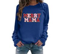 Sweatshirt féminin sans Capuche à Manches Longues et col du Cou décoratif Noël avec Inscription « Merry Christmas » pour Femme vêtement décontracté de Saison (Dark Blue, M)