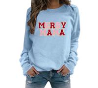 Sweatshirt féminin sans Capuche à Manches Longues et col du Cou décoratif Noël avec Inscription « Merry Christmas » pour Femme vêtement décontracté de Saison (Light Blue, L)