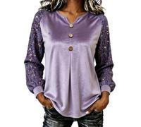 Sweatshirt Femme Confortable, ’s Button Down Long Sleeve Sequin Top Casual Pullover Sweatshirt Fall Fashion Tunic Blouse