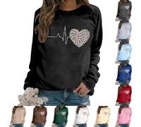 Sweatshirt Femme Coton, pour La Saint-Valentin Sweatshirt, Imprimé Amour Costume Fête, sans Capuche Manches Longues Haut, Col Rond Chic Streetwear