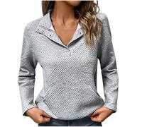 Sweatshirt Femme Couleur Unie Sweat-Shirt Casual Manches Longues Pullover Oversize Lâche Col Montant Pour Femmes Chemisiers avec Boutons Automne Hauts à Revers DéContracté Tunique Casual Loose