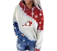 Sweatshirt Femme Court Hoodie Grande Taille, Pull Ample à Capuche avec Poche à Manches Longues Motif De NoëL pour FêTe Festival Correspondance des Couleurs ContrastéEs