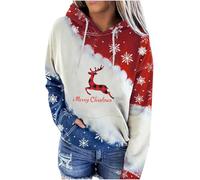 Sweatshirt Femme Court, Hoodie Grande Taille Pull Ample à Capuche avec Poche à Manches Longues Motif De NoëL pour FêTe Festival Correspondance des Couleurs ContrastéEs