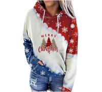 Sweatshirt Femme Court Hoodie Grande Taille, Pull Ample à Capuche avec Poche à Manches Longues Motif De NoëL pour FêTe Festival Correspondance des Couleurs ContrastéEs
