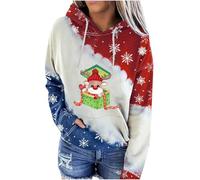 Sweatshirt Femme Court Hoodie Grande Taille, Pull Ample à Capuche avec Poche à Manches Longues Motif De NoëL pour FêTe Festival Correspondance des Couleurs ContrastéEs