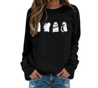 Sweatshirt Femme Halloween Sans Capuche Pull Fantômes Imprimé Manches Longues Halloween Costume Col Rond Pull Décontracté Haut Sport Streetwear Tops, Noir , M