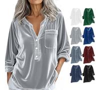 Sweatshirt Femme Long Col V Sweat Femme Sans Capuche Velours Doré Haut Manche Longue Chemise Avec Bouton Et Poche Hauts Tous Les Jours Top Décontractés Tops Décontractés Tunique Chaud Sweats