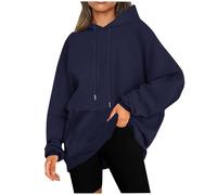 Sweatshirt Femme Manche Longue Sweat A Capuche Casual Couleur Unie avec Cordon De Serrage Et Poche Coupe Ample Pullover Chic Confortable Classiques Tous Les Jours Passe-Partout Hoodie