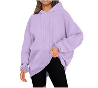 Sweatshirt Femme Manche Longue Sweat A Capuche Casual Couleur Unie avec Cordon De Serrage Et Poche Coupe Ample Pullover Chic Confortable Classiques Tous Les Jours Passe-Partout Hoodie