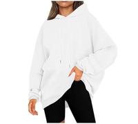 Sweatshirt Femme Manche Longue Sweat A Capuche Casual Couleur Unie avec Cordon De Serrage Et Poche Coupe Ample Pullover Chic Confortable Classiques Tous Les Jours Passe-Partout Hoodie