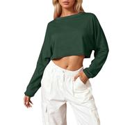 Sweatshirt Femme Oversize Confortable, Sweat-Shirt Court à col Rond et Manches Longues, en côtelée, Style athlétique décontracté, Doux et Confortable, idéal pour Un Usage Quotidien et des séances.