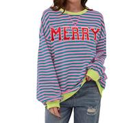 Sweatshirt Femme Oversize Rayé Bloc de Couleur Manches Longues Col Rond Décontracté Lâche Y2K Shirt