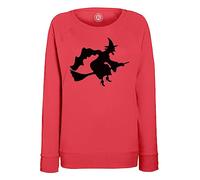 Sweatshirt Femme Rouge Halloween Sorciere Balai Nez Crochu Magique